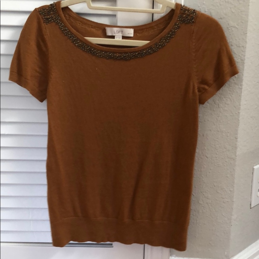 Brown sweater top with detailed collar - loft